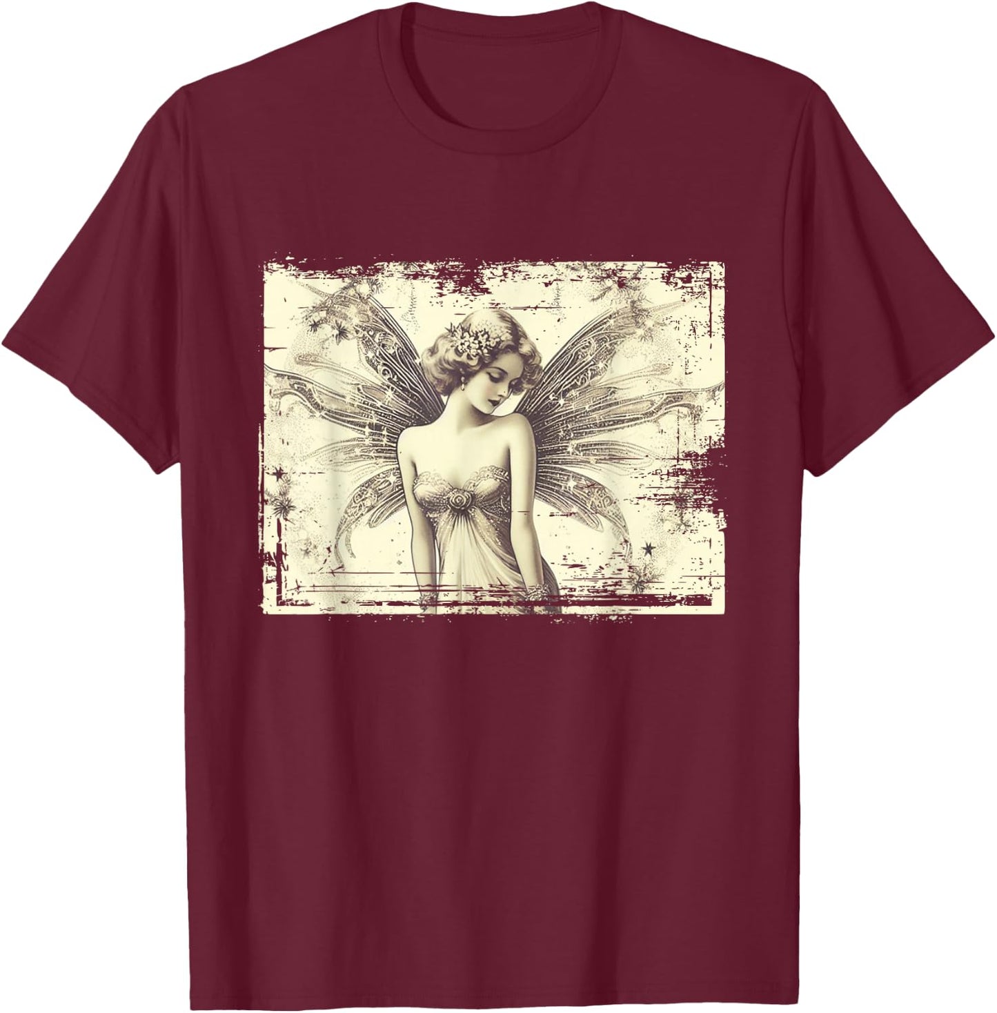 Vintage Elfe Fee Engel Nostalgisches Eleganz Motiv T-Shirt - T-Shirt | Maroon