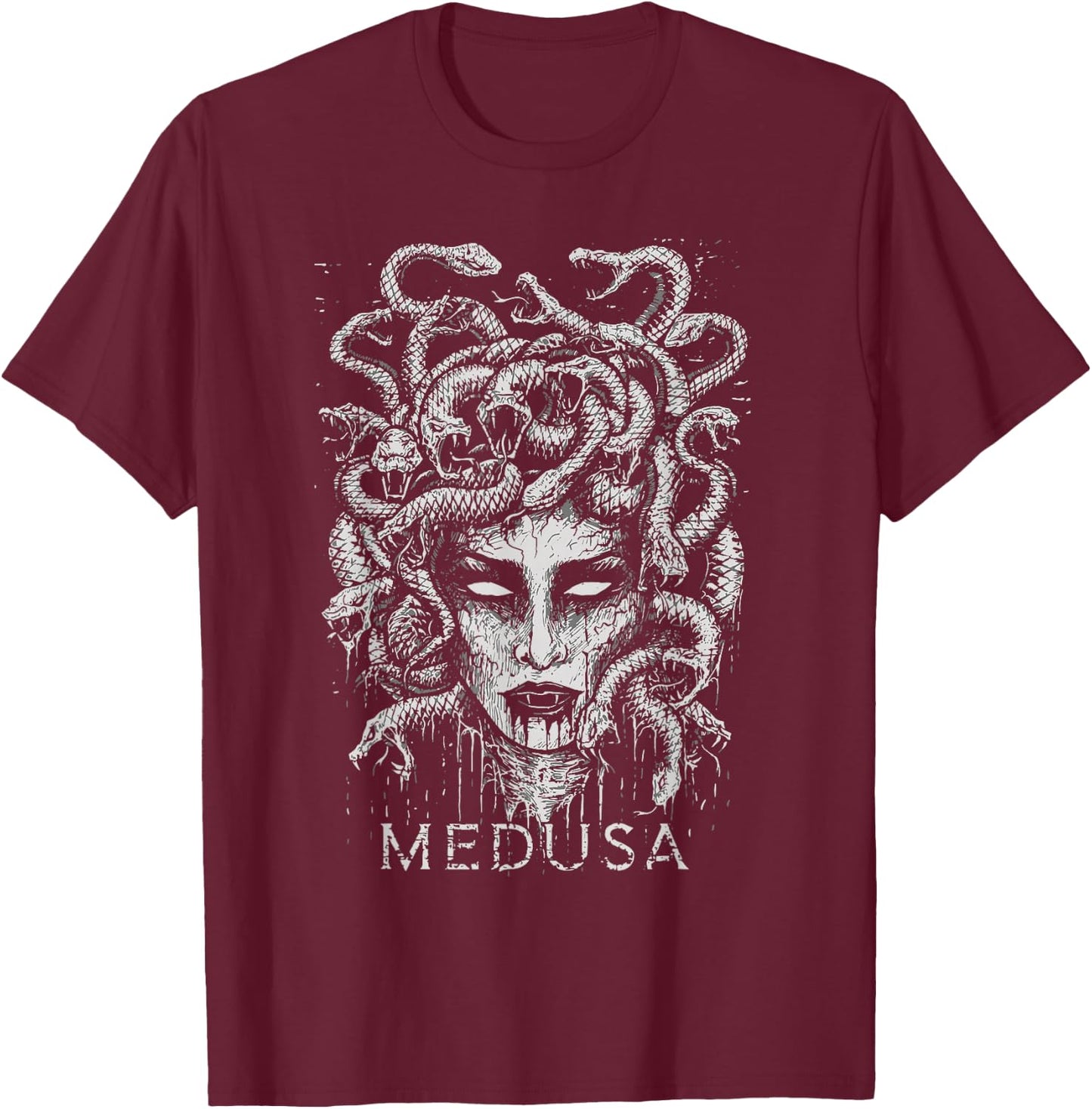 The Female Gaze Medusa Distressed Band | Goddess World Tour T-Shirt - T-Shirt | Maroon