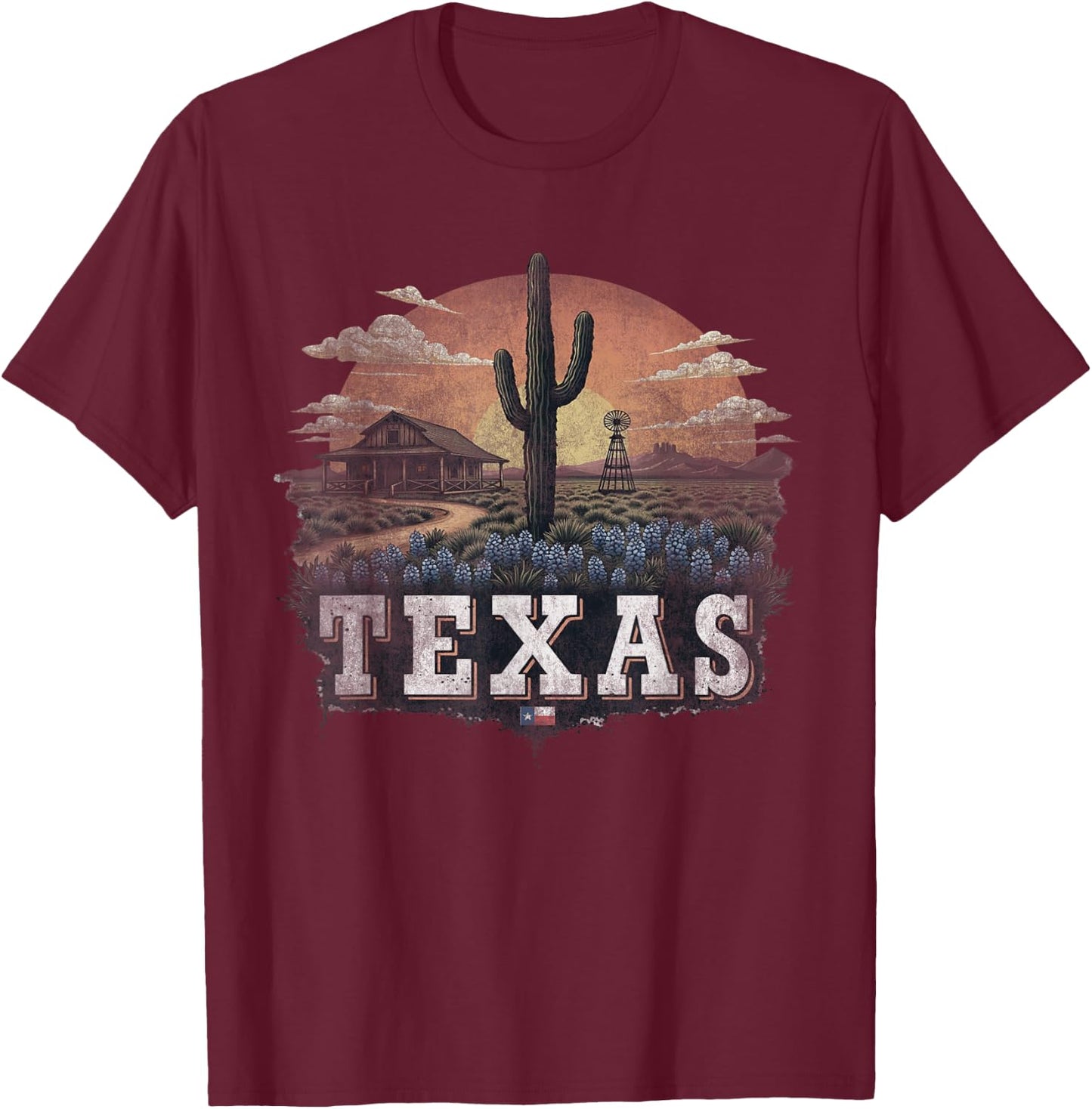 Retro Texas Landscape Vintage Souvenir T-Shirt - T-Shirt | Maroon