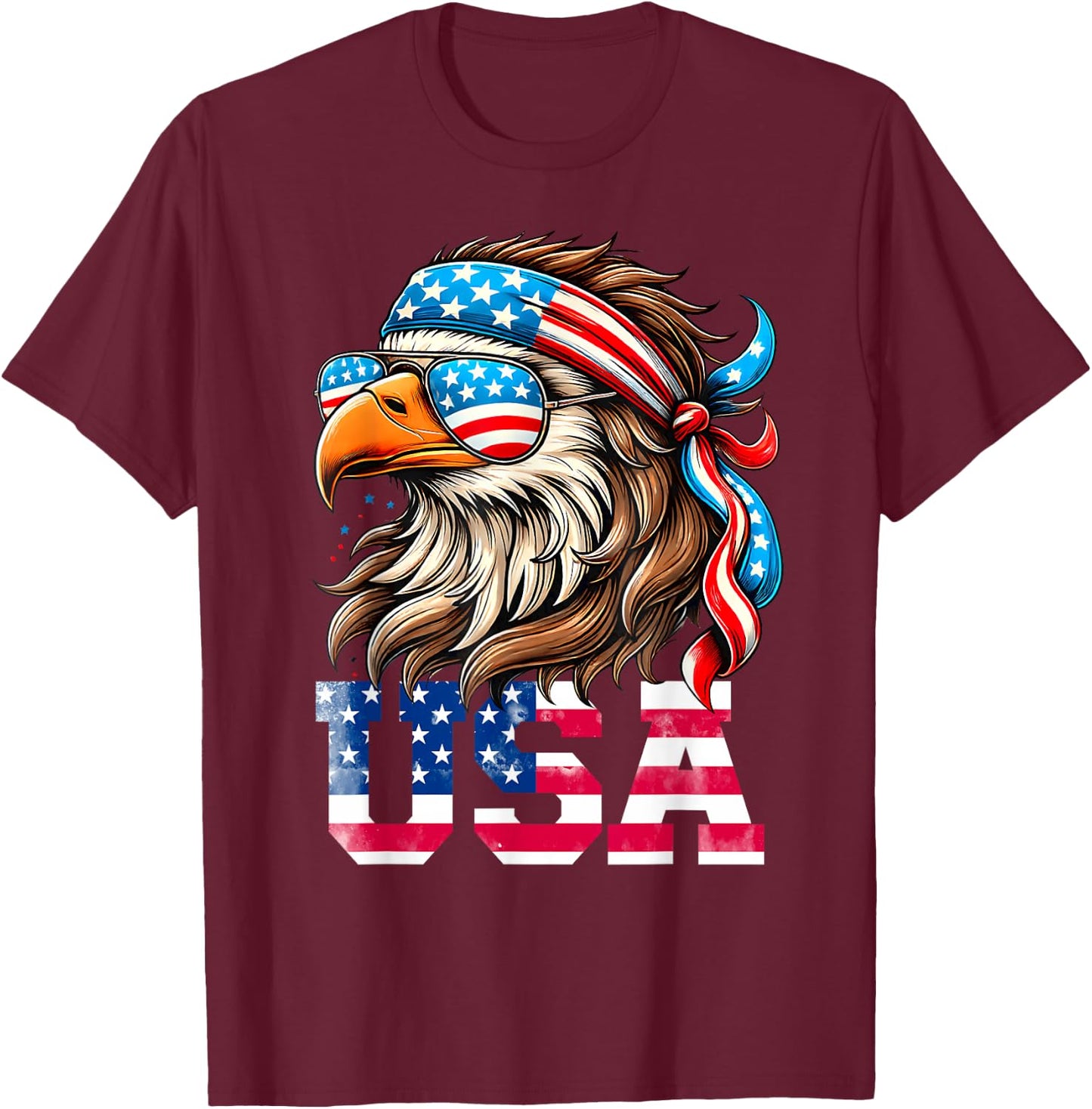USA American Flag Men Women Kids Eagle Mullet Patriotic T-Shirt - T-Shirt | Maroon