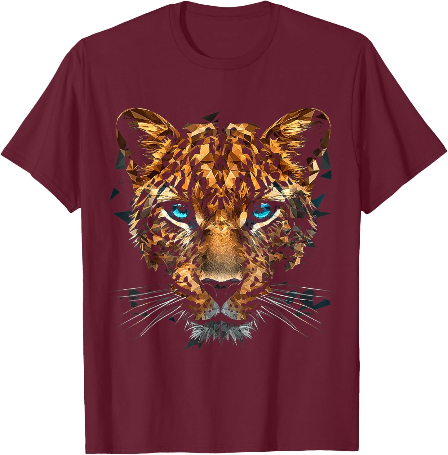 Leopard Animal Motif Blue Eyes Illustration Leopard T-Shirt - T-Shirt | Maroon