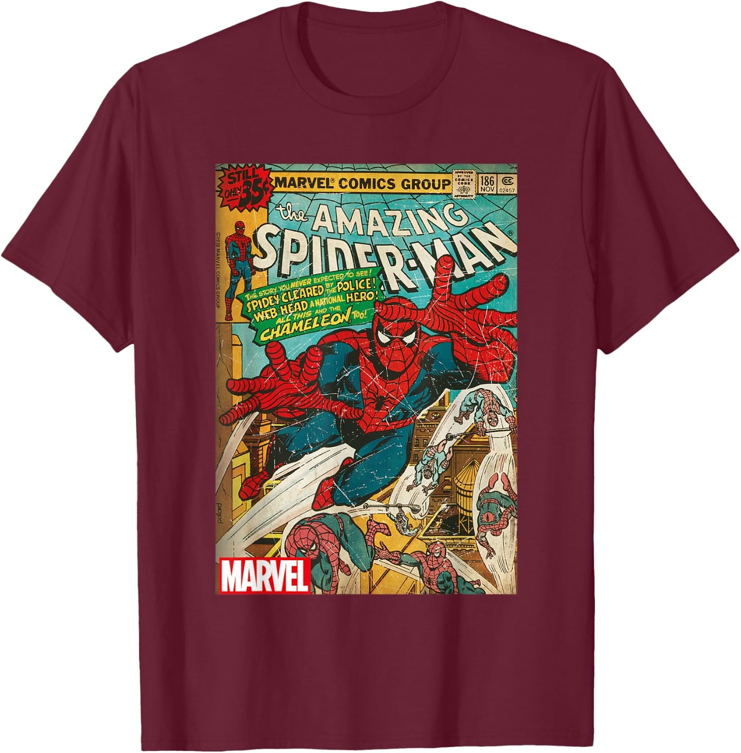 Marvel Spider-Man Vintage Comic Cover , black T-Shirt - T-Shirt | Maroon