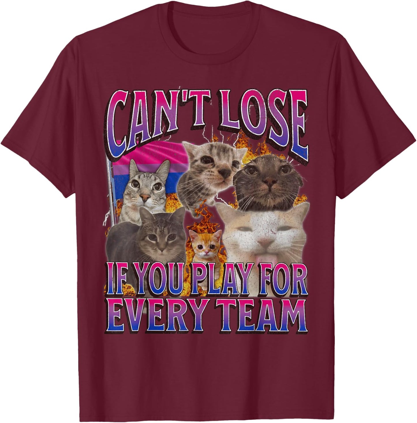 Can't Lose Funny Bisexual Lgbtq Cat Meme Bootleg Graphic T-Shirt - T-Shirt | Maroon
