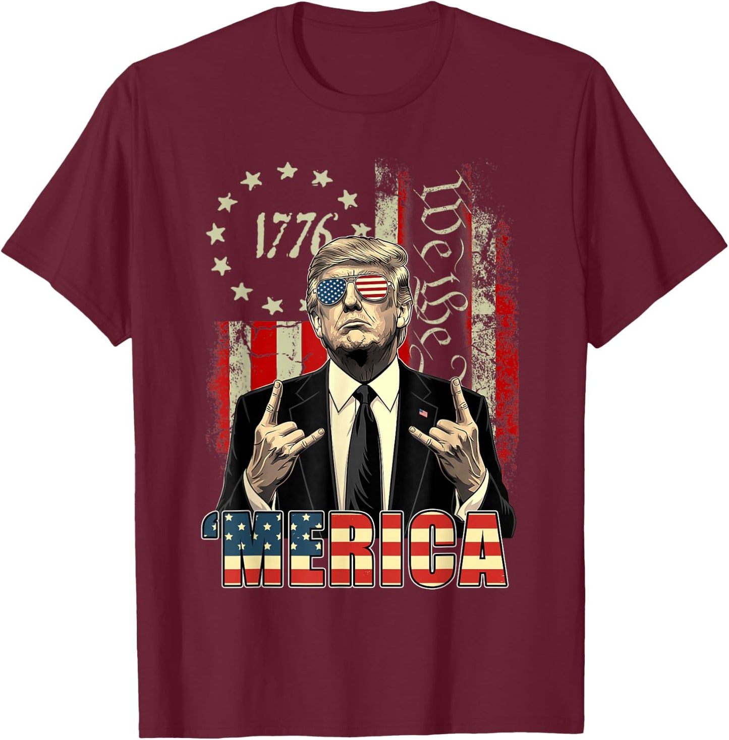 Merica 250 American Years 1776 2026 Trump 250th Anniversary T-Shirt - T-Shirt | Maroon
