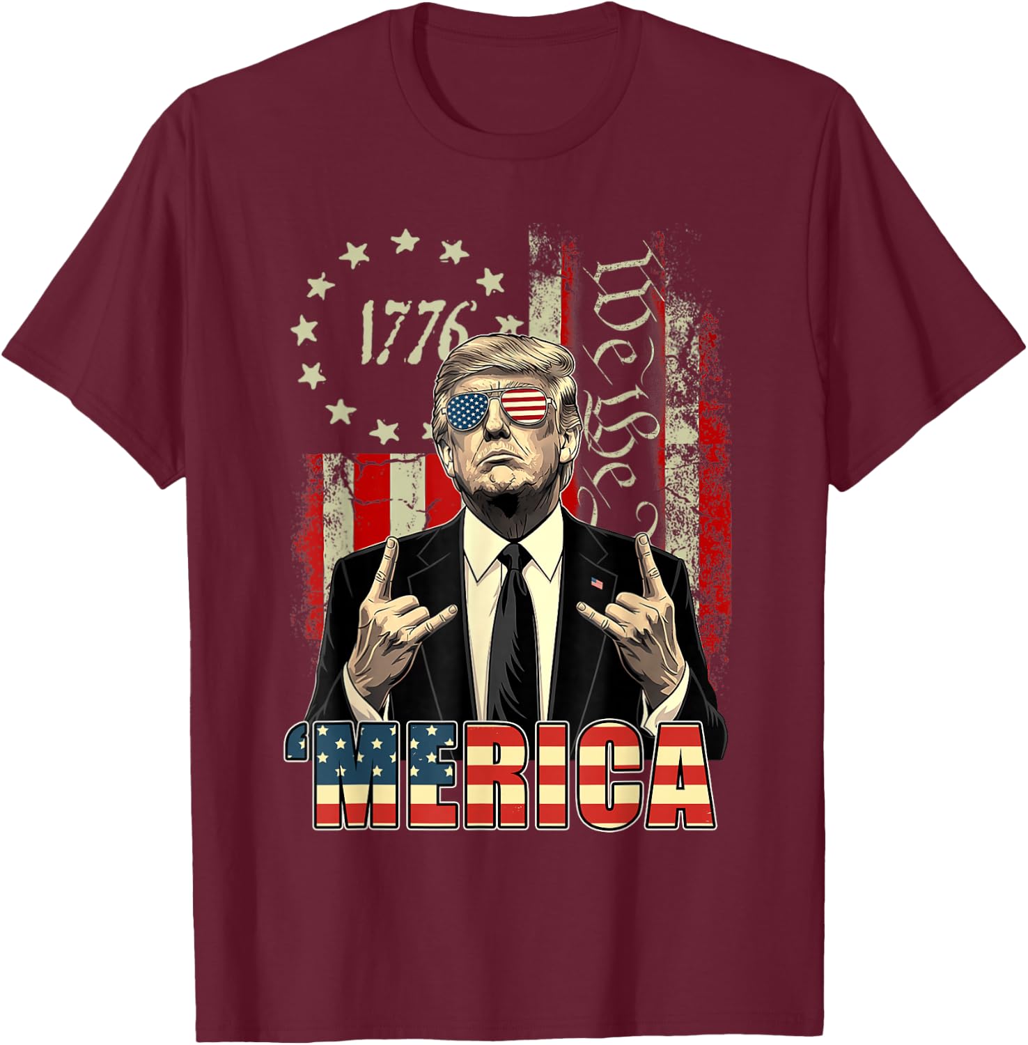 Merica 250 American Years 1776 2026 Trump 250th Anniversary T-Shirt - T-Shirt | Maroon