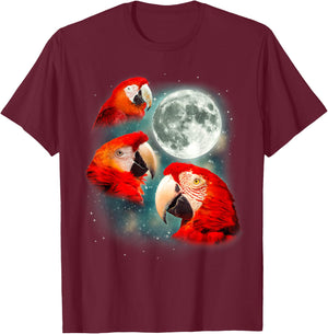 Three Parrot Moon | 3 Tropical Bird Exotic Parakeet Parody T-Shirt - T-Shirt | Maroon
