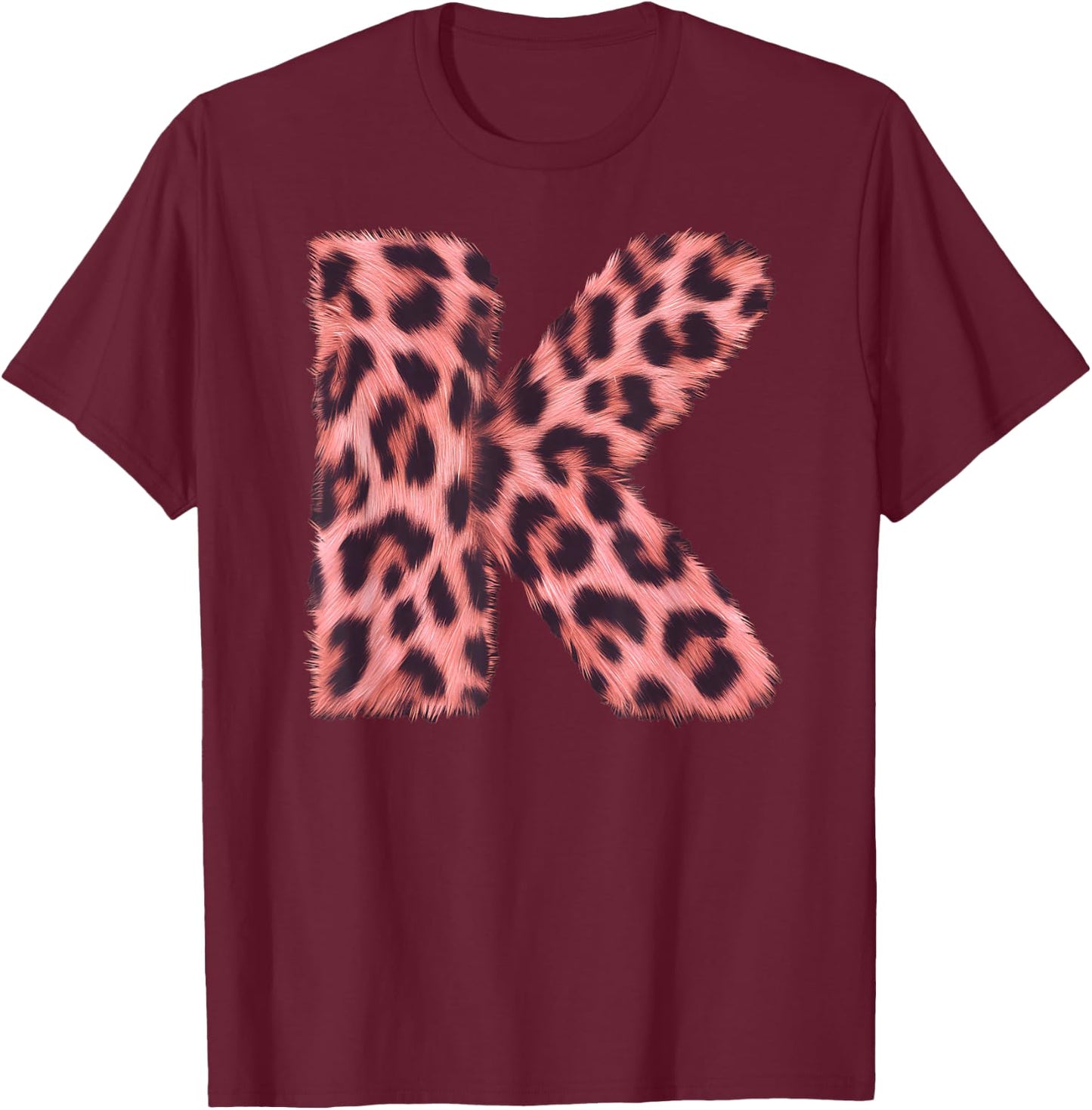 Letter K Cheetah Leopard Print Pink Initial Zebra Matching T-Shirt - T-Shirt | Maroon
