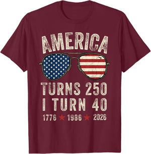 America Turns 250 I Turn 40 1776 1986 2026-40th Birthday T-Shirt - T-Shirt | Maroon