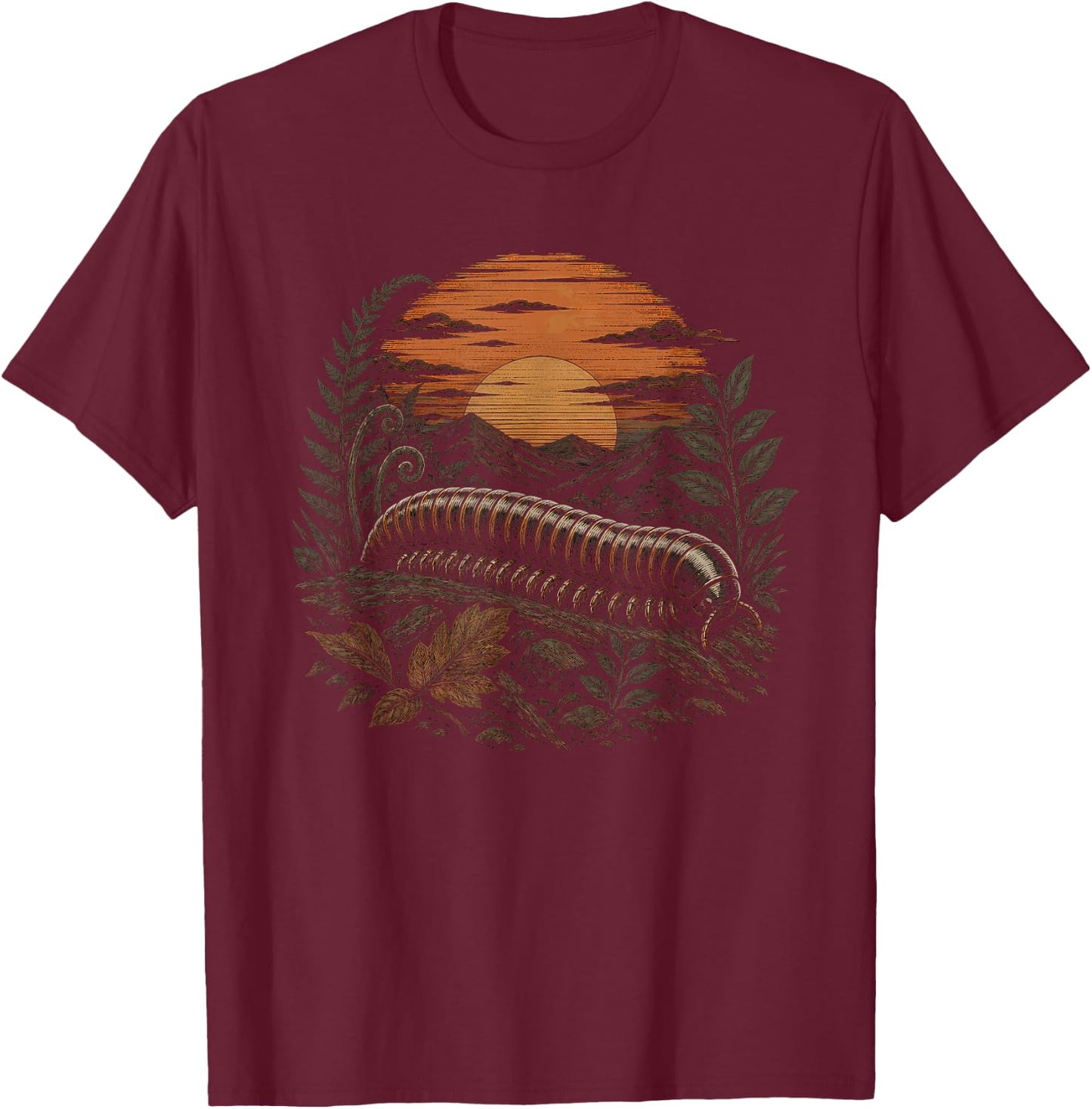 Retro Millipede Graphic Artwork Design T-Shirt - T-Shirt | Maroon