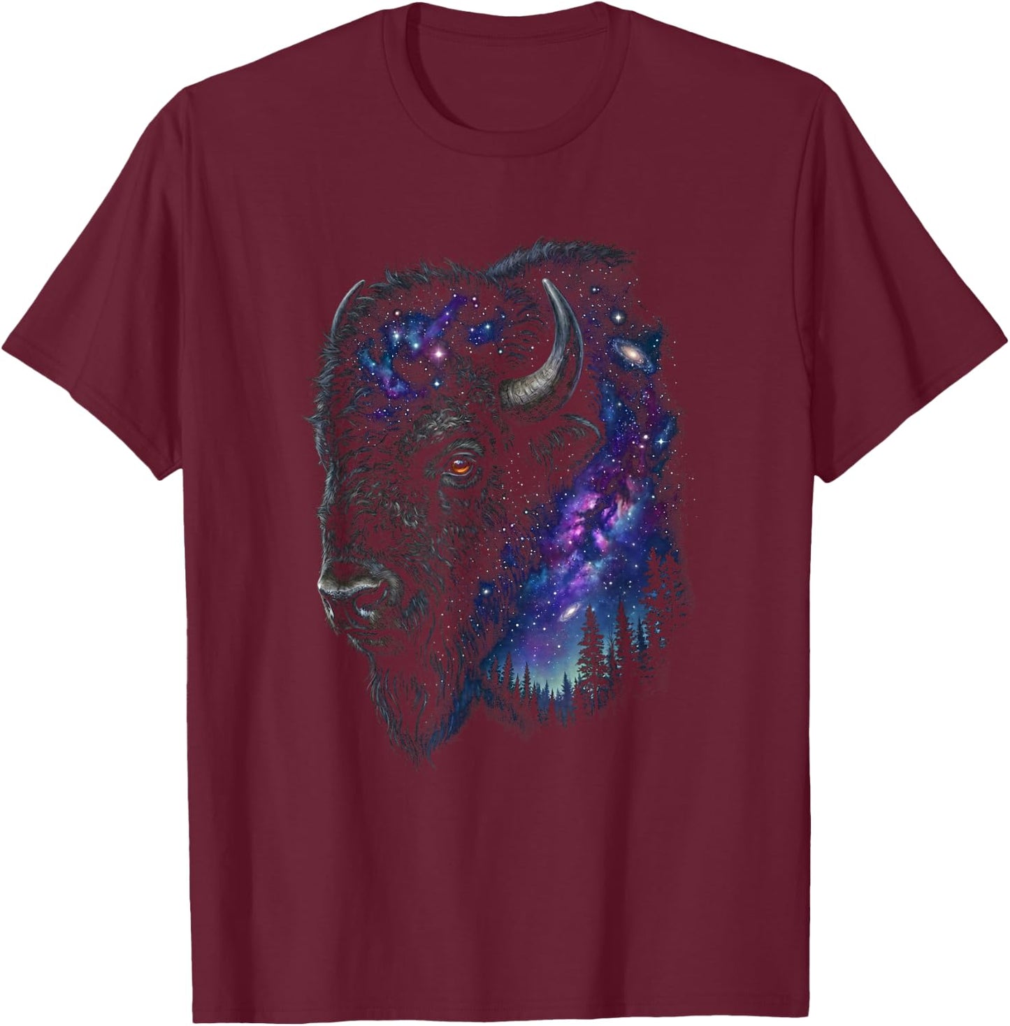 Galaxy Bison Buffalo T-Shirt - T-Shirt | Maroon