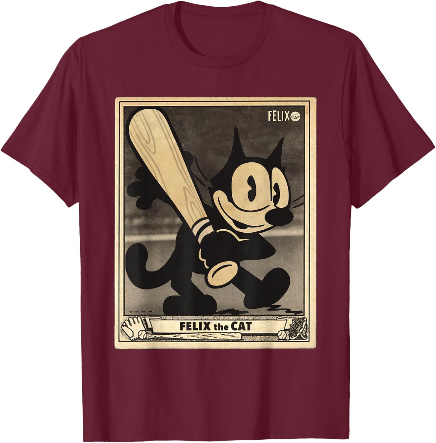 Felix The Cat Vintage Baseball Card Americana T-Shirt - T-Shirt | Maroon