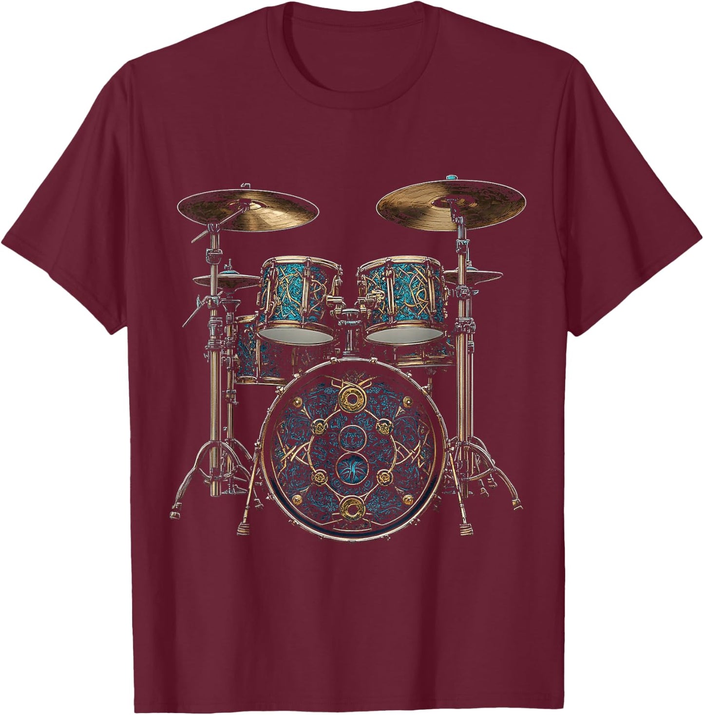 Drumset Music Instrument Motif Artwork Drumset T-Shirt - T-Shirt | Maroon