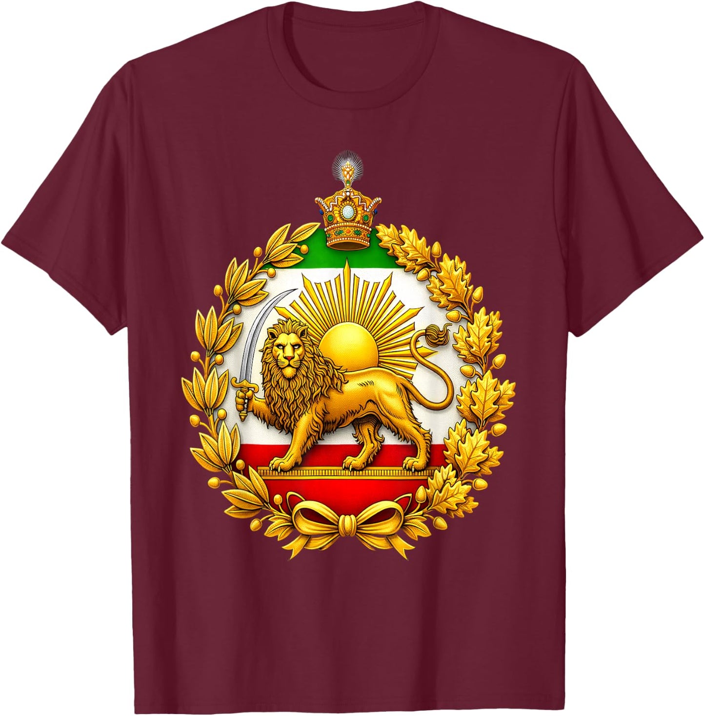 Iran Shir-o-Khorshid Löwe Sonne Persische Flagge Erbe Stolz T-Shirt - T-Shirt | Maroon