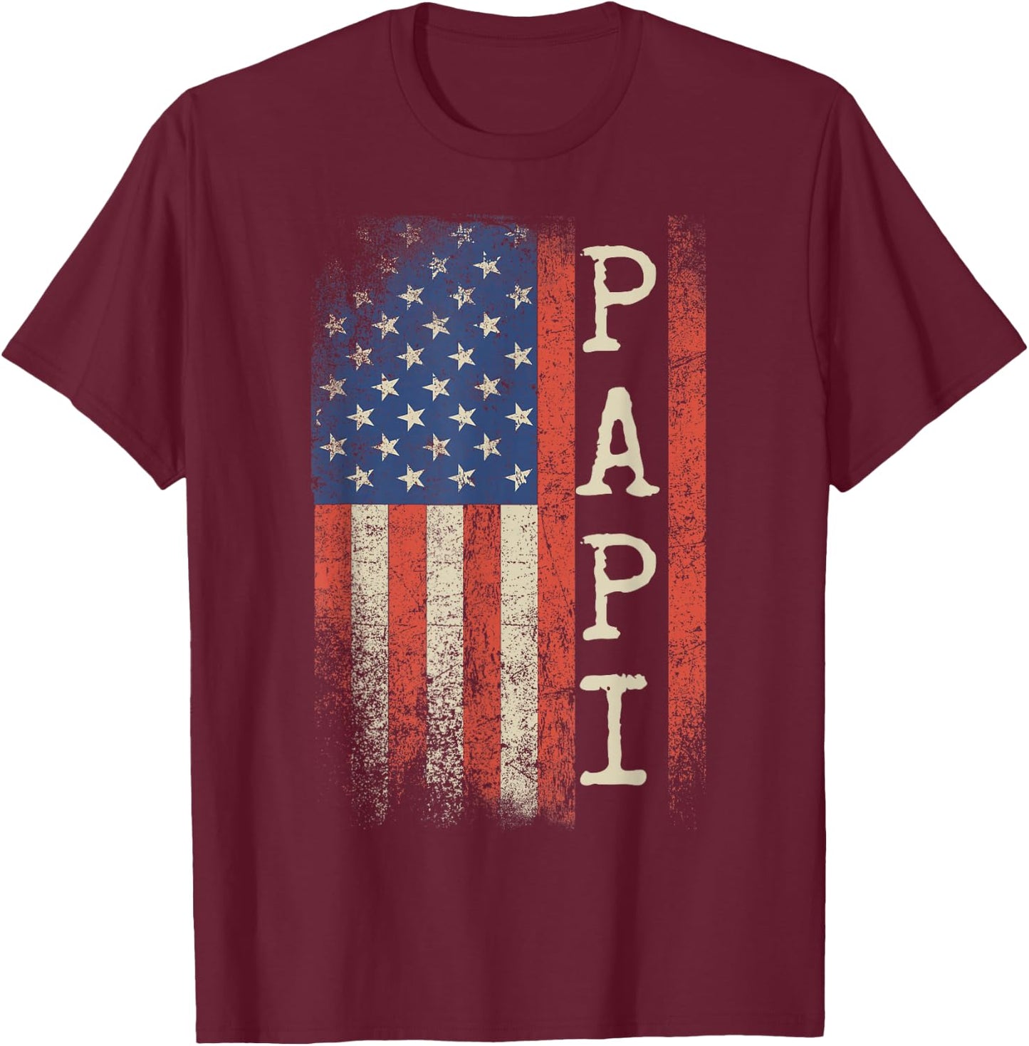Papi American Flag Patriotic USA Vintage T-Shirt - T-Shirt | Maroon