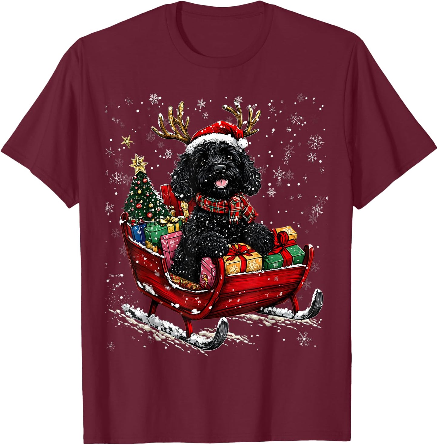 Santa Goldendoodle reindeer Light Christmas T-Shirt - T-Shirt | Maroon