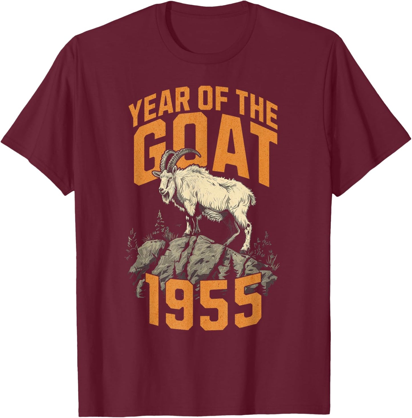 Born in 1955 Year of the Goat Chinese Zodiac Sign T-Shirt - T-Shirt | Maroon