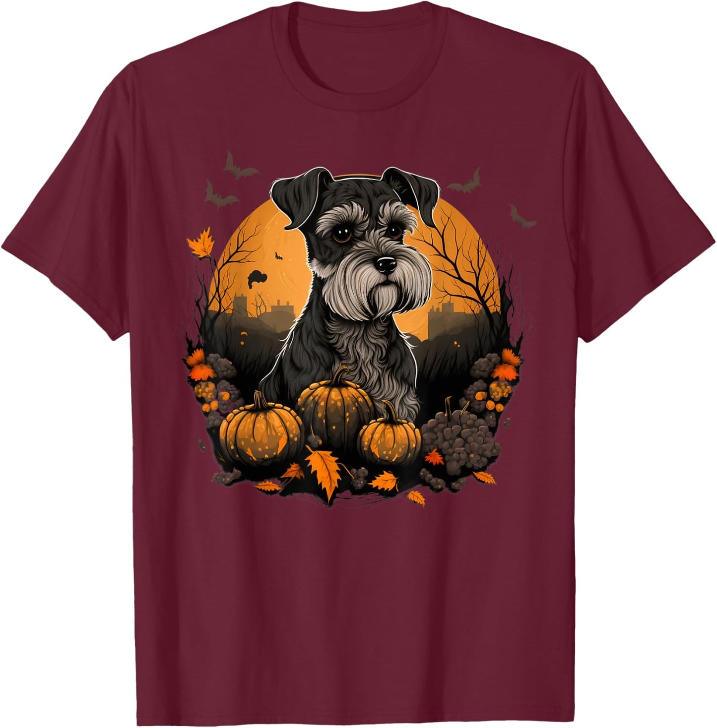 Dwarf Schnauzer costume on Miniature Schnauzer Halloween T-Shirt - T-Shirt | Maroon