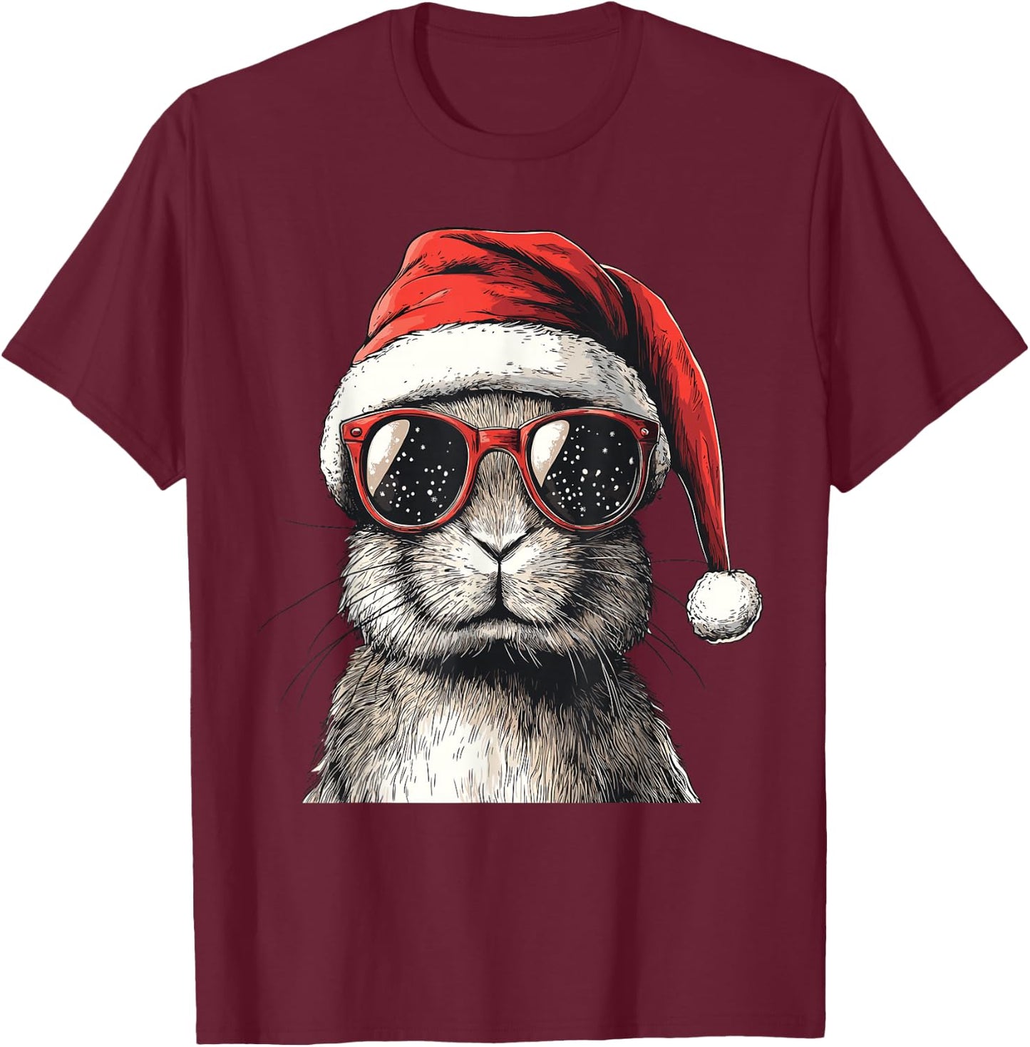 Rabbit Santa Hat Funny Rabbit Lovers Christmas Xmas Pajama T-Shirt - T-Shirt | Maroon