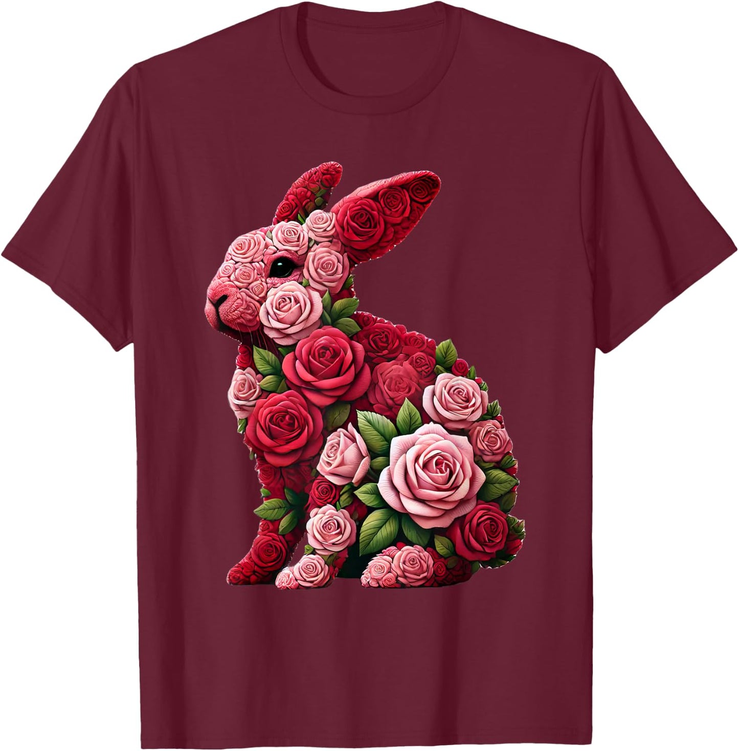 Rose Rabbit Bunny Flower Gardening Floral T-Shirt - T-Shirt | Maroon