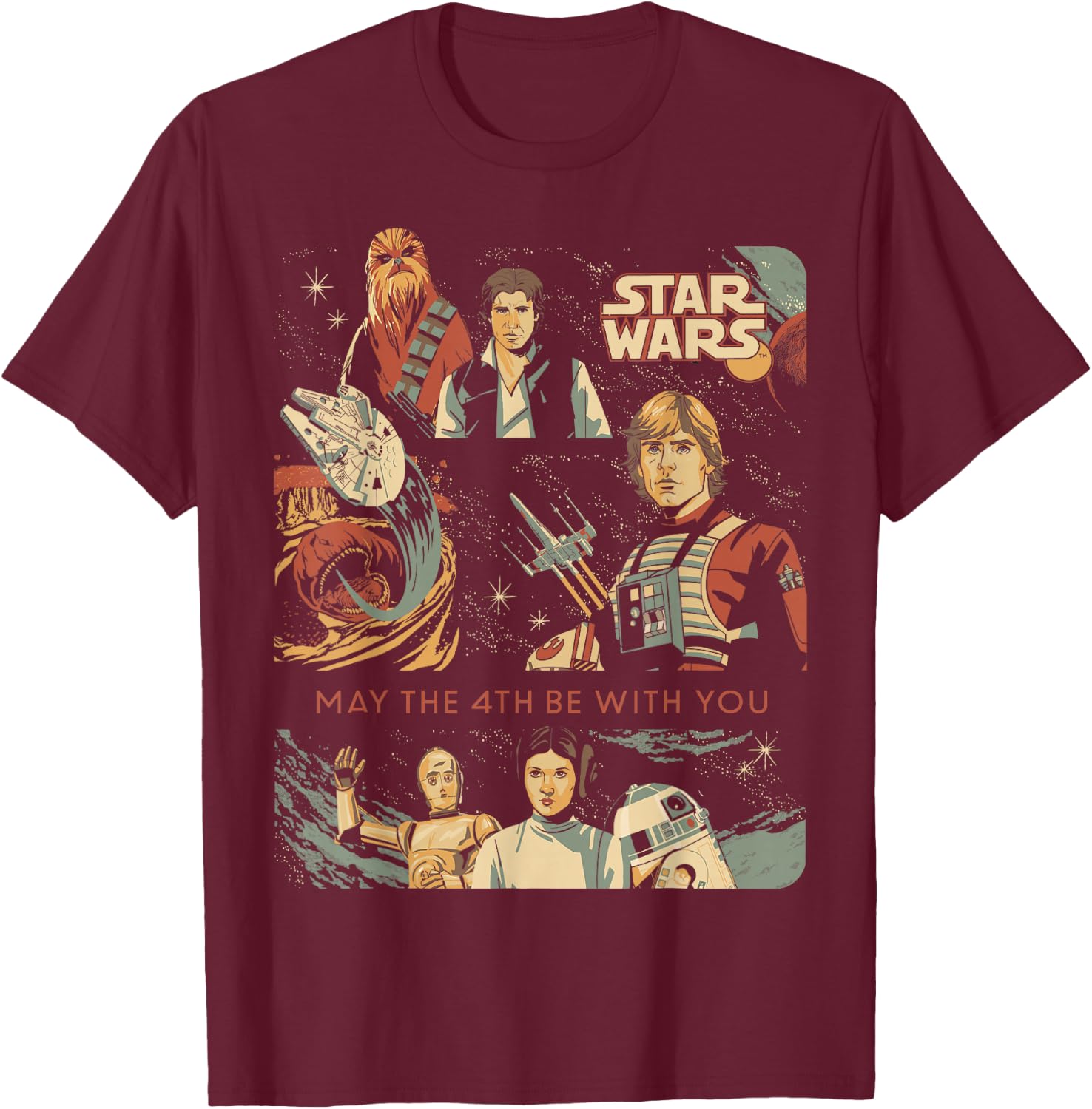 Star Wars May The 4th Be with You Classic Vintage Art T-Shirt - T-Shirt | Maroon