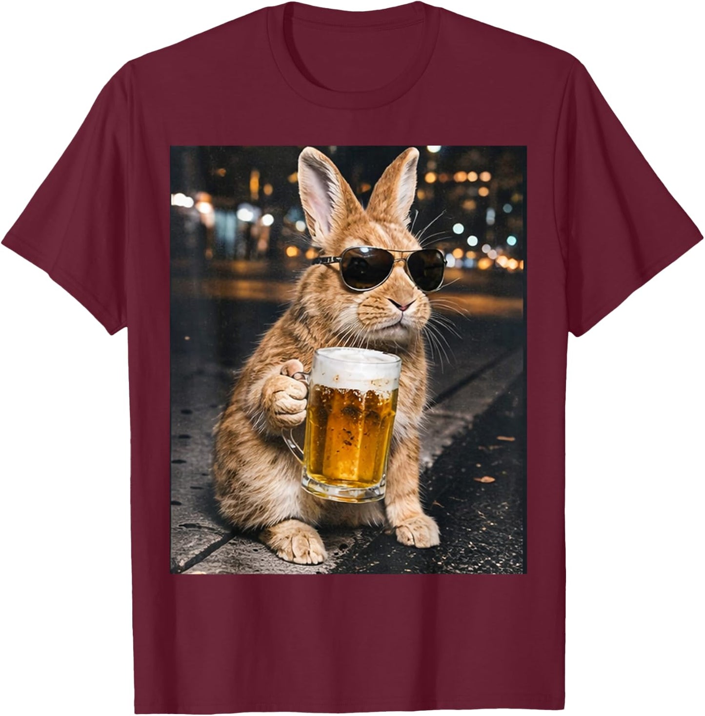 Lustiger Hase trinkt Bier mit Sonnenbrille Frohe Ostern T-Shirt - T-Shirt | Maroon