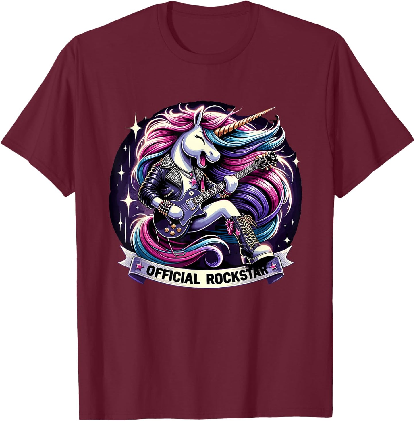 Funny Unicorn E-Guitar Rockstar Band official rockstar T-Shirt - T-Shirt | Maroon