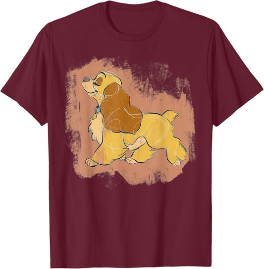Disney Lady and The Tramp Lady Strut Sketch T-Shirt - T-Shirt | Maroon