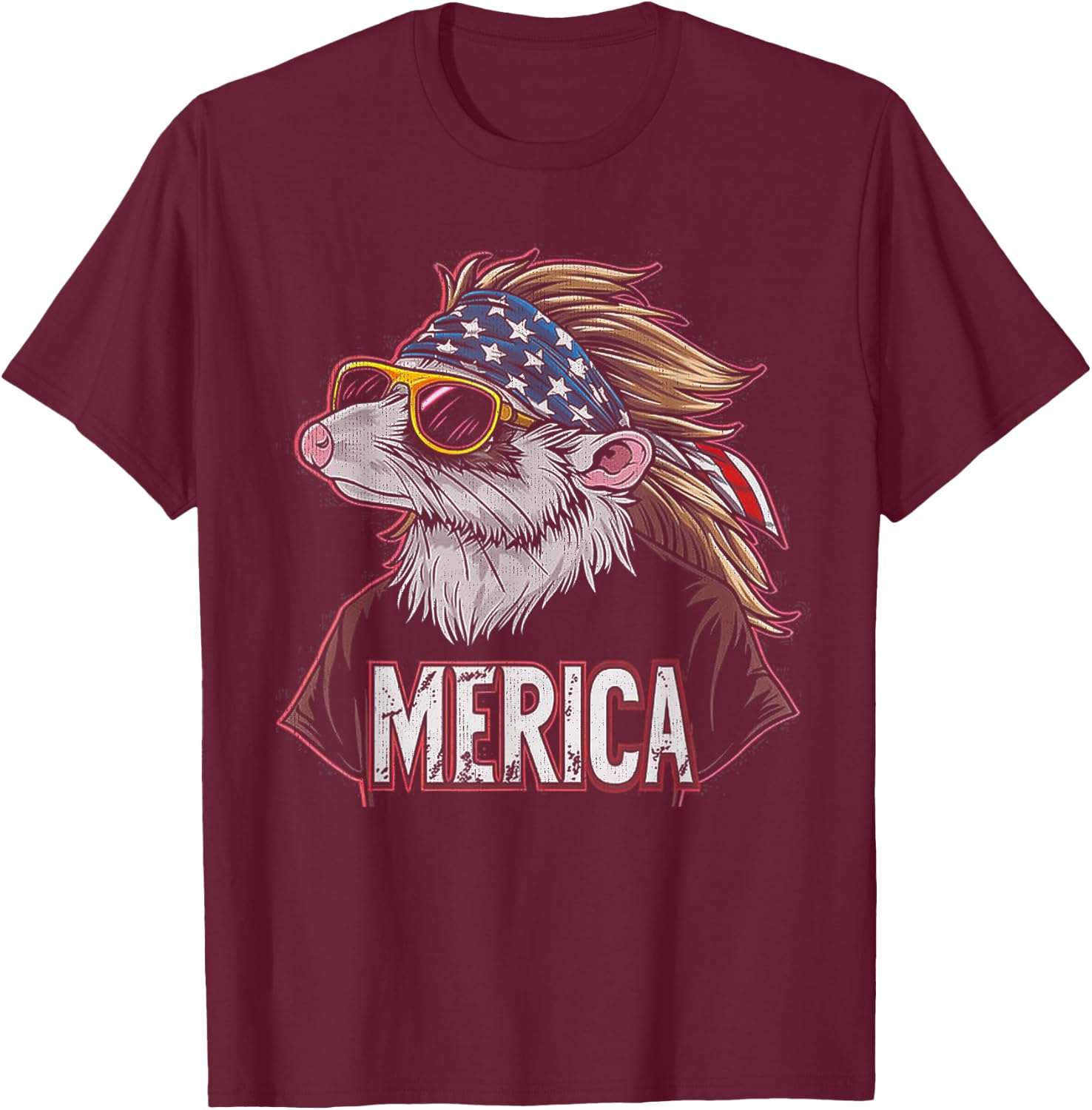 Opossum Possum - Patriotic 4th of July American Flag T-Shirt - T-Shirt | Maroon
