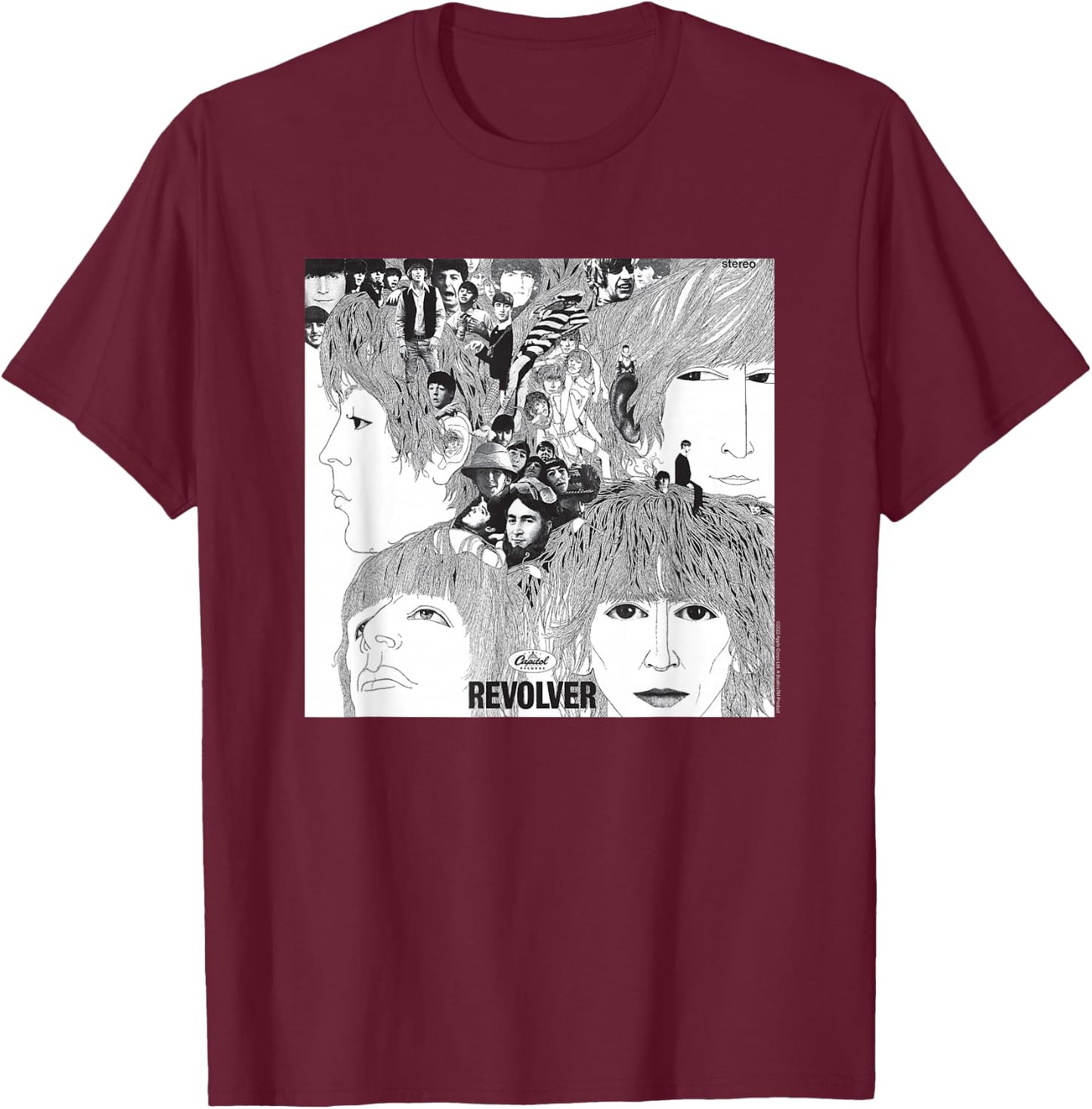The Beatles - Revolver Albumcover Schwarz Erwachsene Small Retro Halbarm Crew-Ausschnitt Klassisch Musik Beatles Fans, Musikliebhaber, Alle Altersgruppen T-Shirt - T-Shirt | Maroon