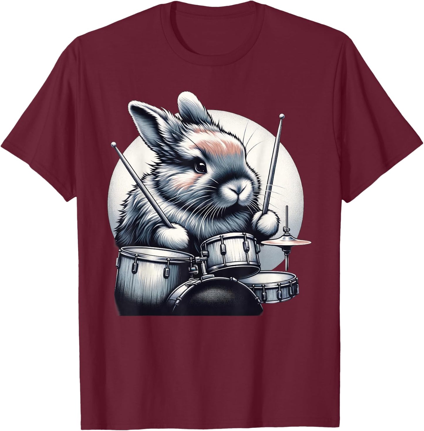 Cute Rabbit Bunny Playing Drums Rabbits Drummer Music T-Shirt - T-Shirt | Maroon