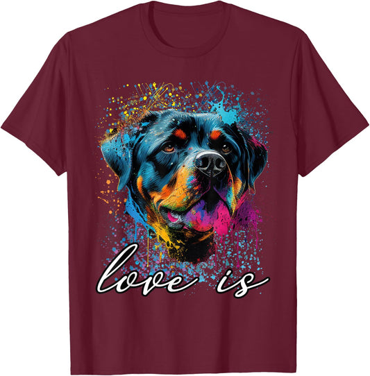 Colorful Splash Art Liebe ist mein Rottweiler Rottie Mama T-Shirt - T-Shirt | Maroon