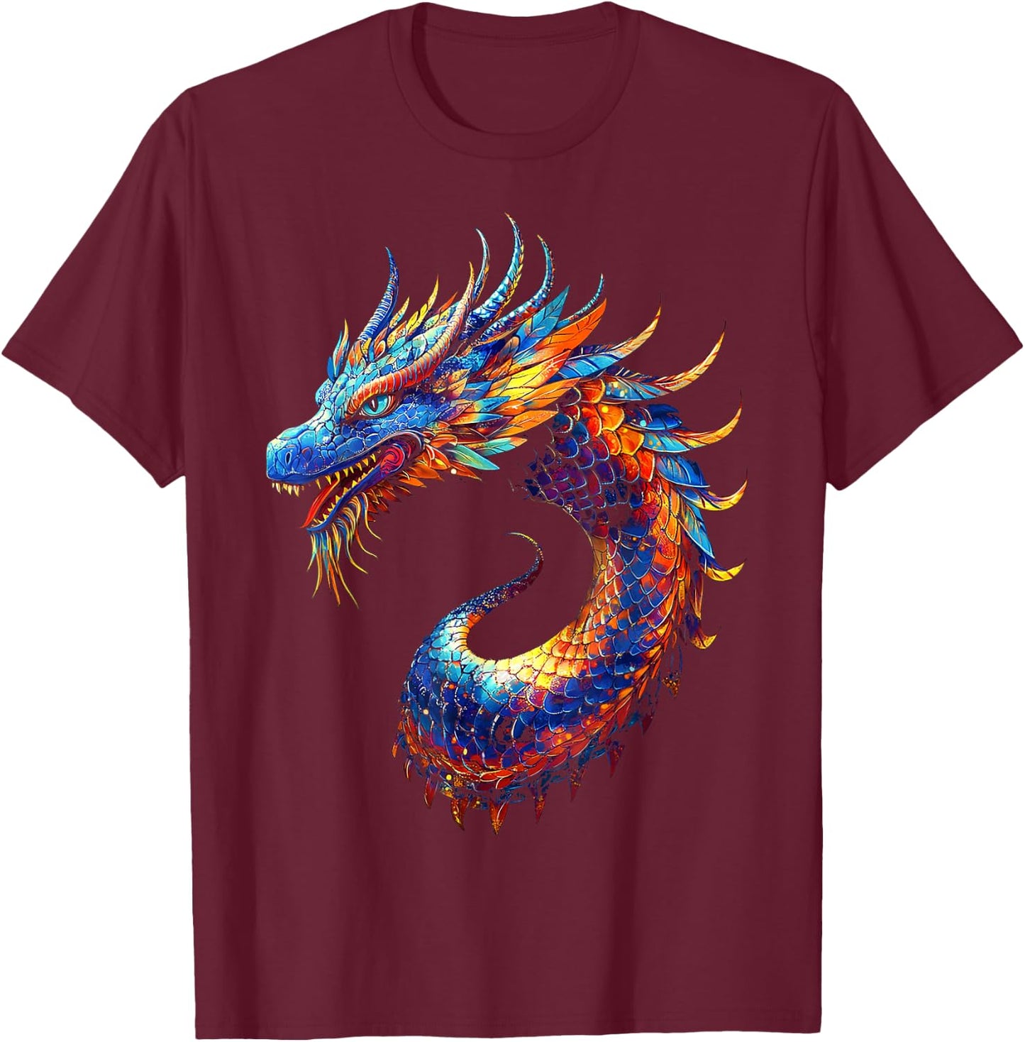 Naga Dragon Graphic Mythical Illustration Naga Dragon T-Shirt - T-Shirt | Maroon