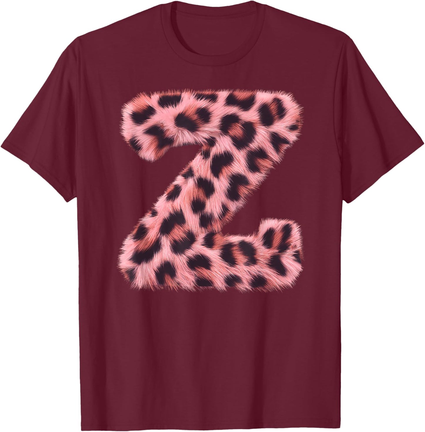 Letter Z Cheetah Leopard Print Pink Initial Zebra Matching T-Shirt - T-Shirt | Maroon