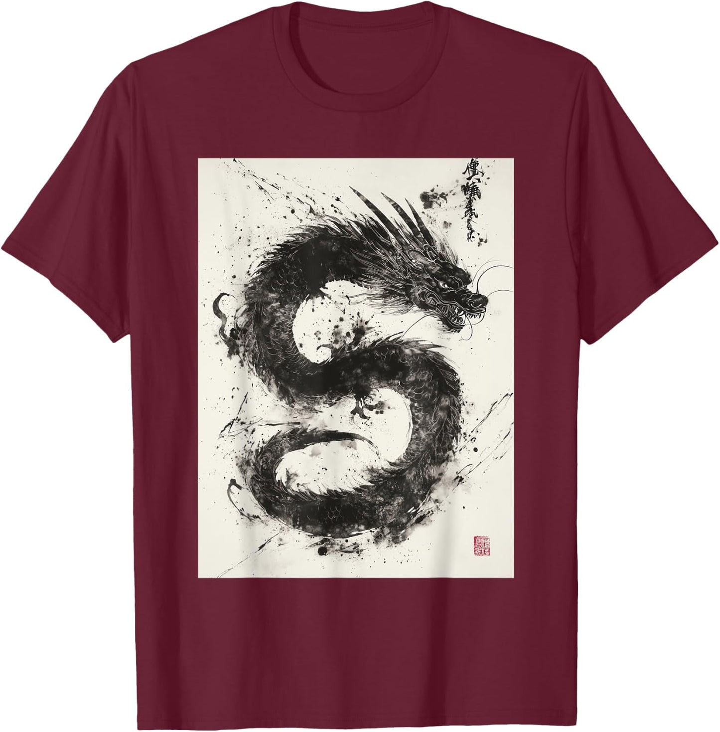 Japanese Dragon Art T-Shirt - T-Shirt | Maroon