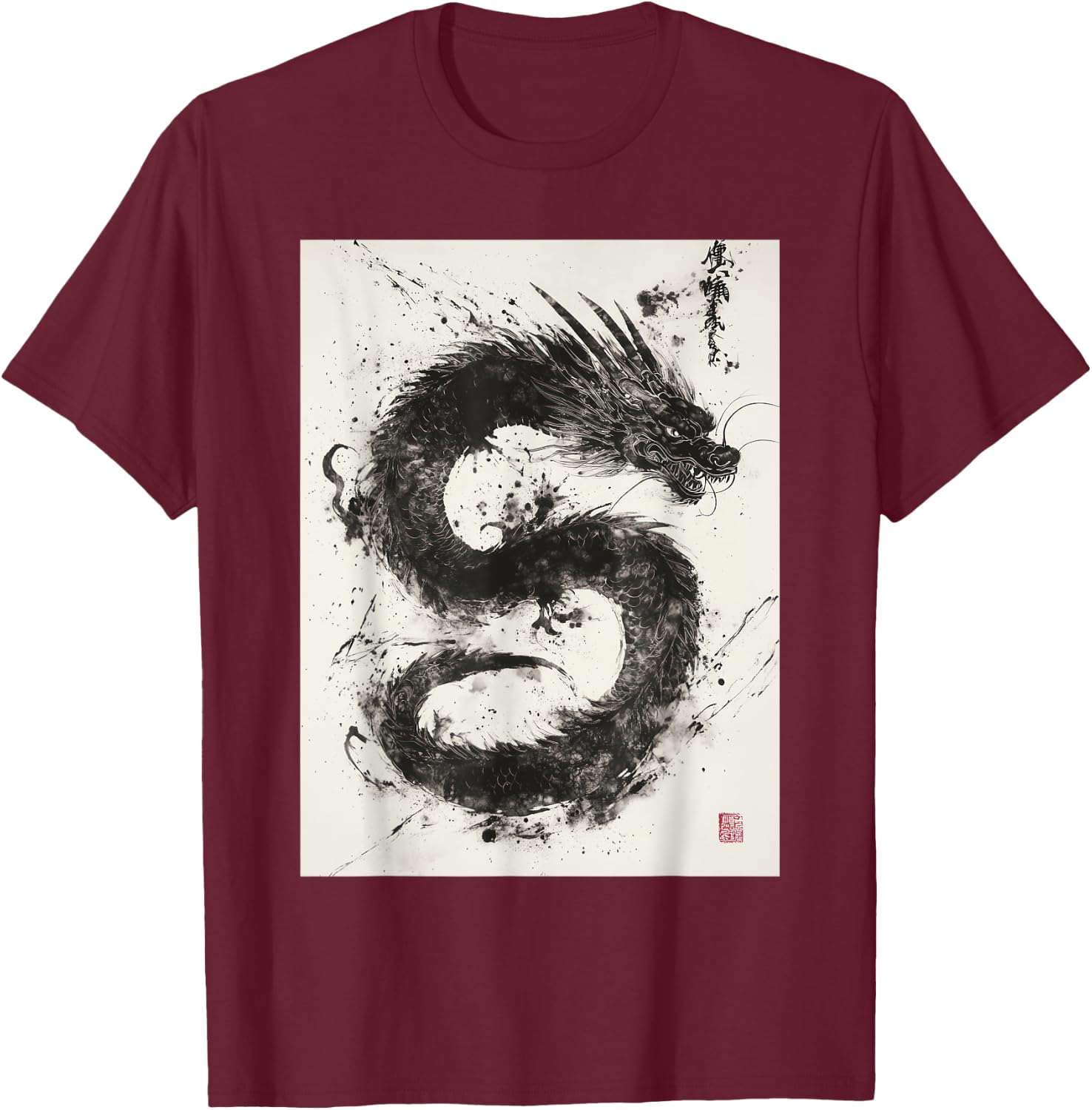 Japanese Dragon Art T-Shirt - T-Shirt | Maroon