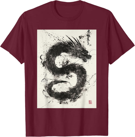 Japanese Dragon Art T-Shirt - T-Shirt | Maroon