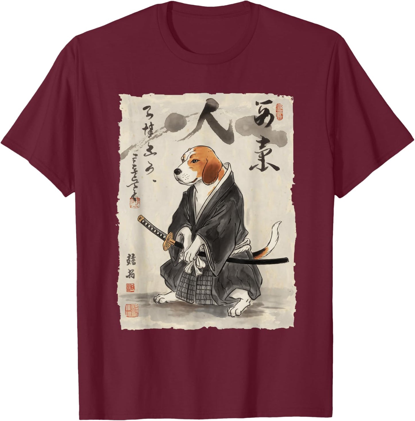 Samurai Beagle Art Japanese Warrior Women Kids T-Shirt - T-Shirt | Maroon