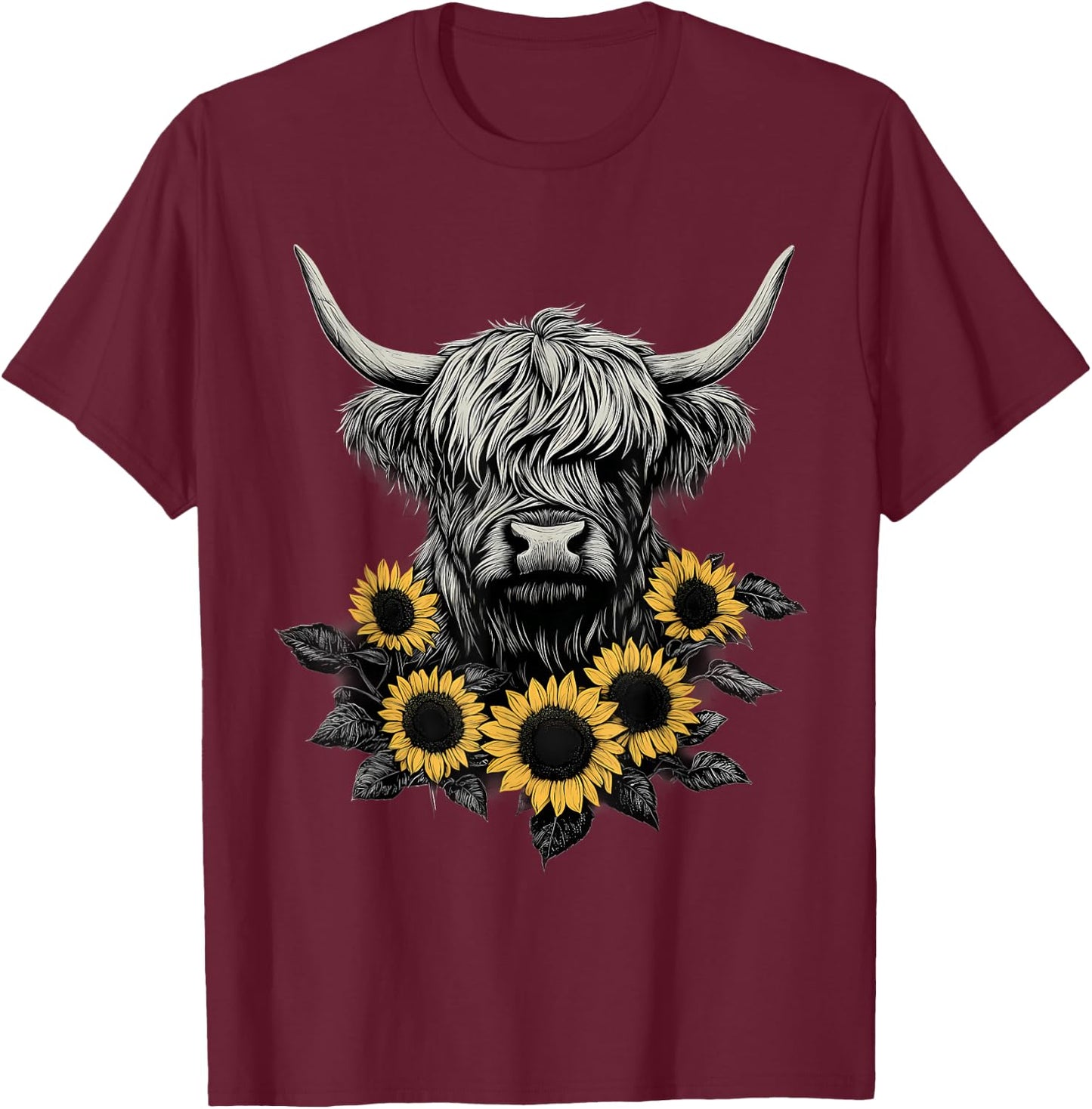 Scottish Highland Cow Cattle Scottish Highlander Hairy Cow T-Shirt - T-Shirt | Maroon