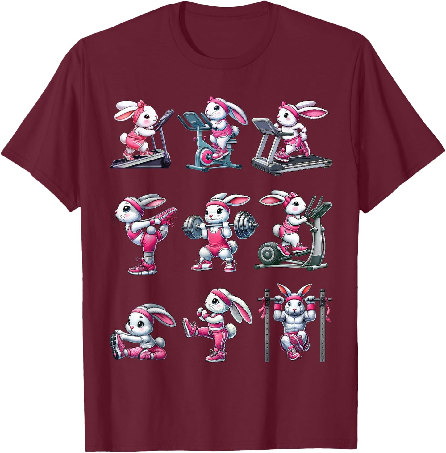 Easter Bunny Fitness Collection Gym Workout Weightlifting T-Shirt - T-Shirt | Maroon