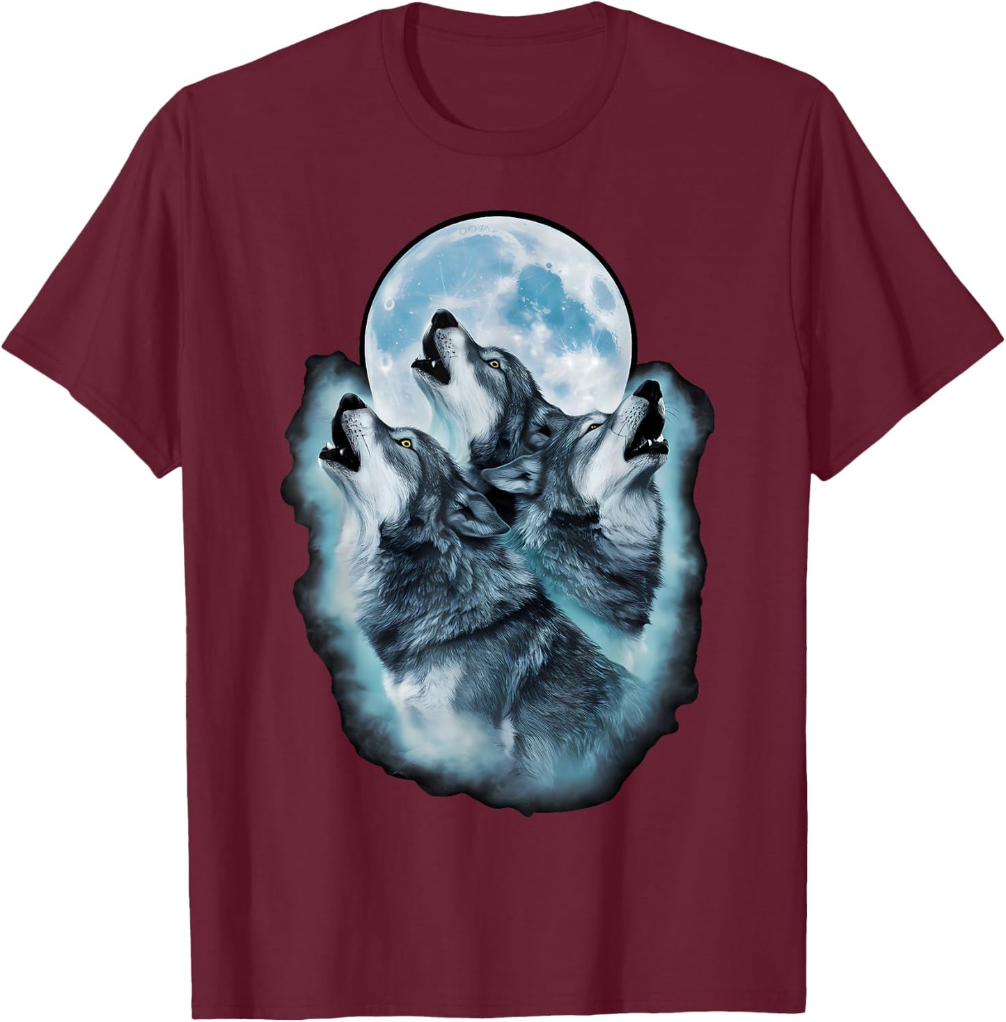 Wolf Wild Animals Full Moon Three Howling Wolves , Black, S T-Shirt - T-Shirt | Maroon