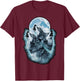 Wolf Wild Animals Full Moon Three Howling Wolves , Black, S T-Shirt - T-Shirt | Maroon