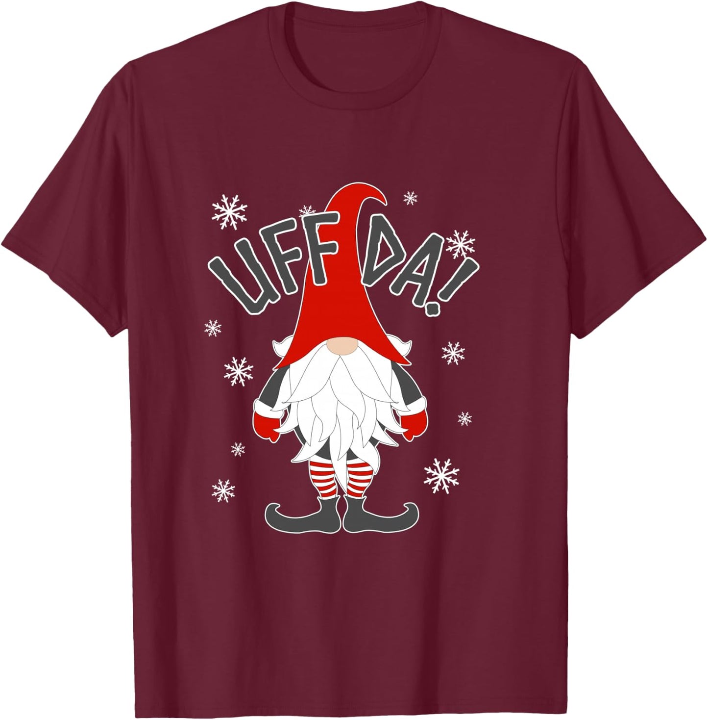 Uff Da Danish Gnome Scandinavian Tomte Nordic Christmas T-Shirt - T-Shirt | Maroon