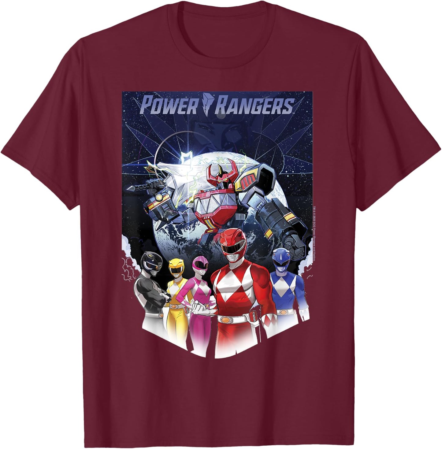 Power Rangers Fade Portrait Megazord Poster , Black, S T-Shirt - T-Shirt | Maroon