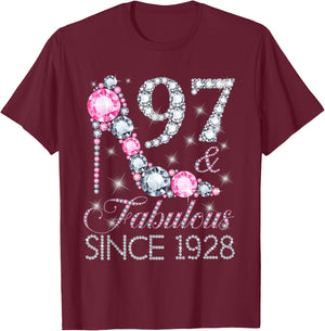 97 And Fabulous Since 1928 Happy 97Th Birthday Girl Lady T-Shirt - T-Shirt | Maroon