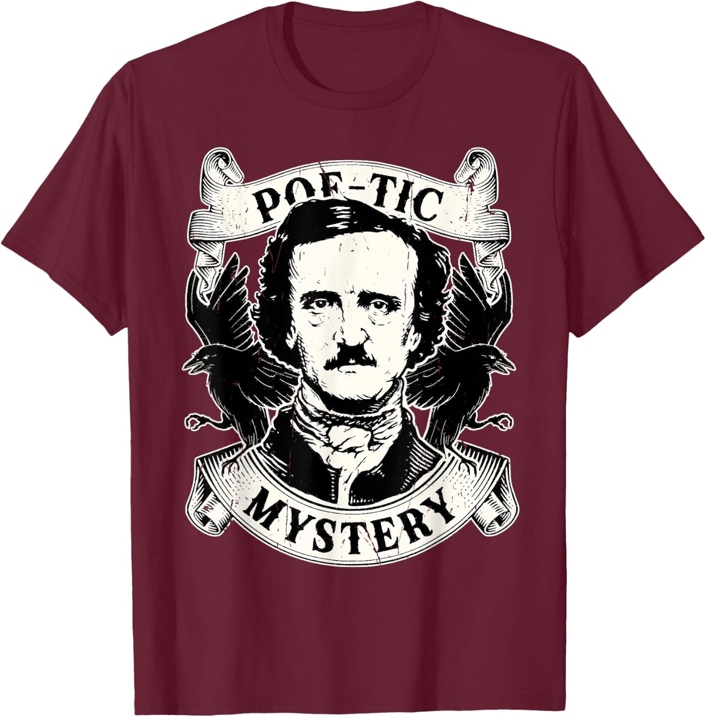Edgar Allan Poe Gothic Ravens T-Shirt - T-Shirt | Maroon