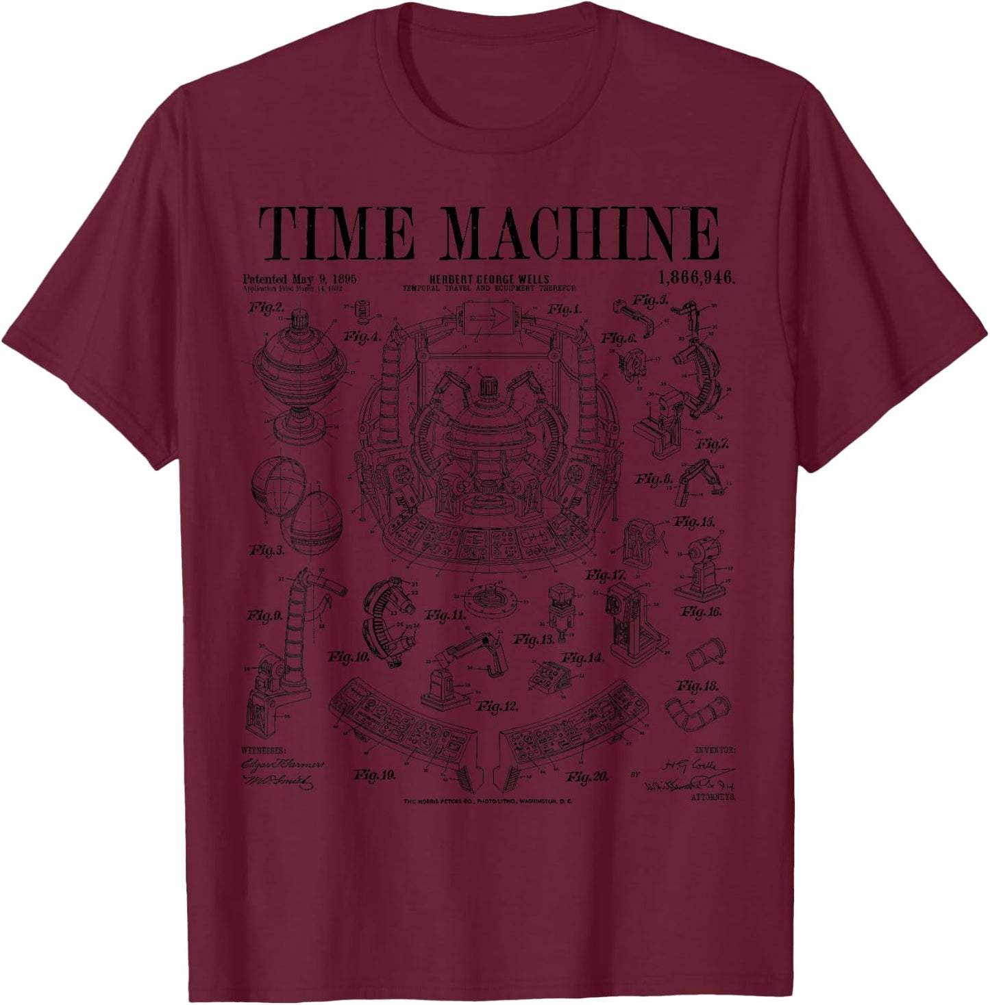 Time Machine Vintage Brevet Drôle Science Fiction HG Wells T-Shirt - T-Shirt | Maroon