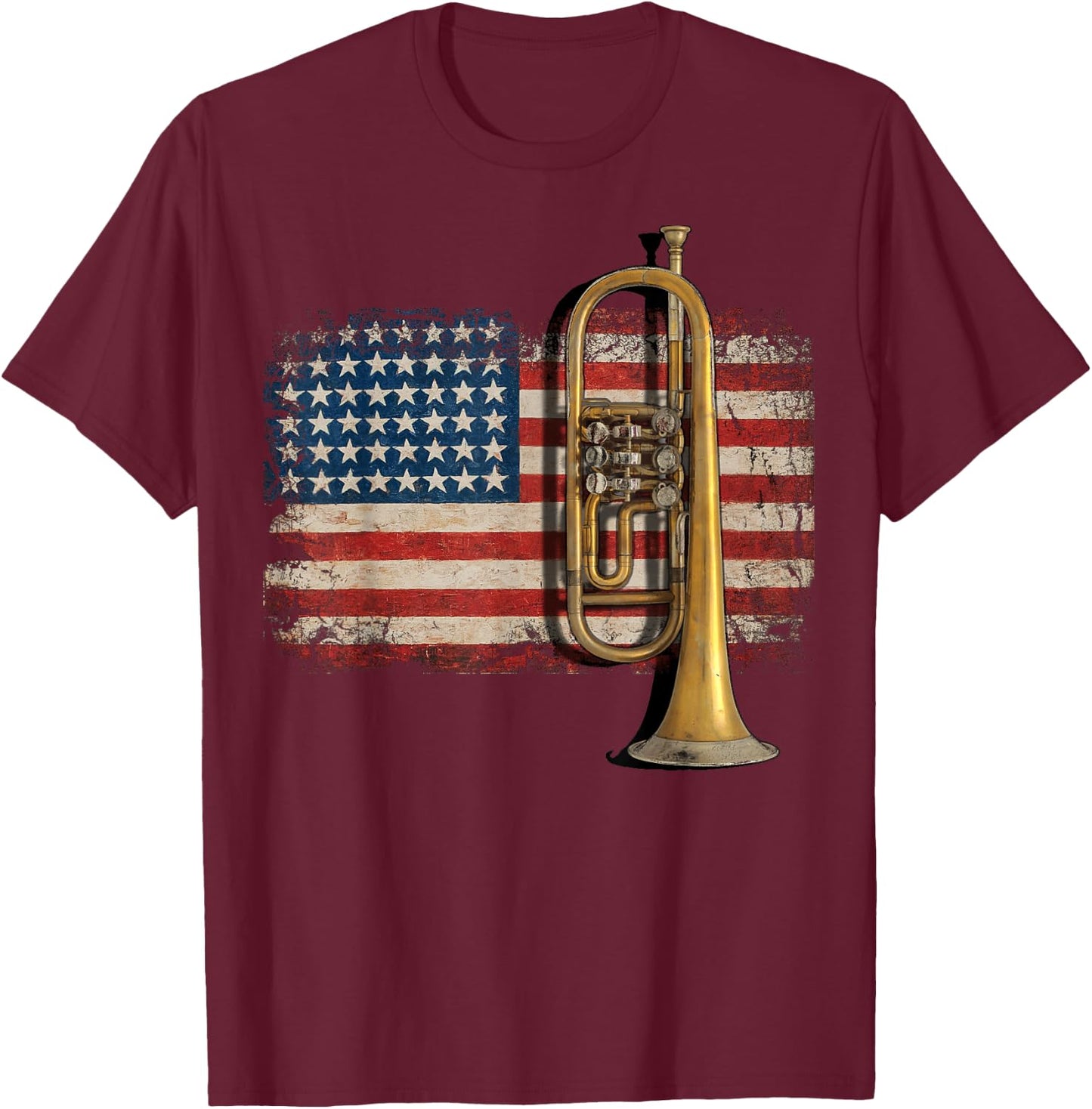 Trumpet USA American Flag Jazz Music Vintage Men T-Shirt - T-Shirt | Maroon