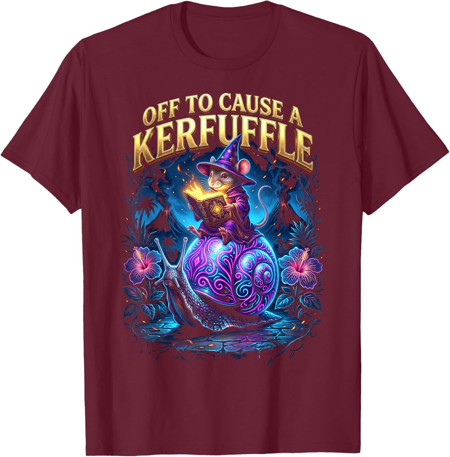 Off to Cause A Kerfuffle Wizard Mouse Riding Snail T-Shirt - T-Shirt | Maroon