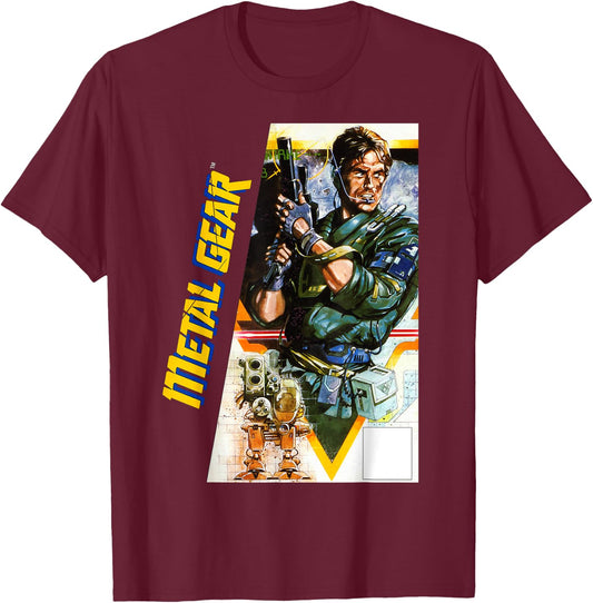 Metal Gear Box Art Tactical Spy Retro Gamer , black T-Shirt - T-Shirt | Maroon