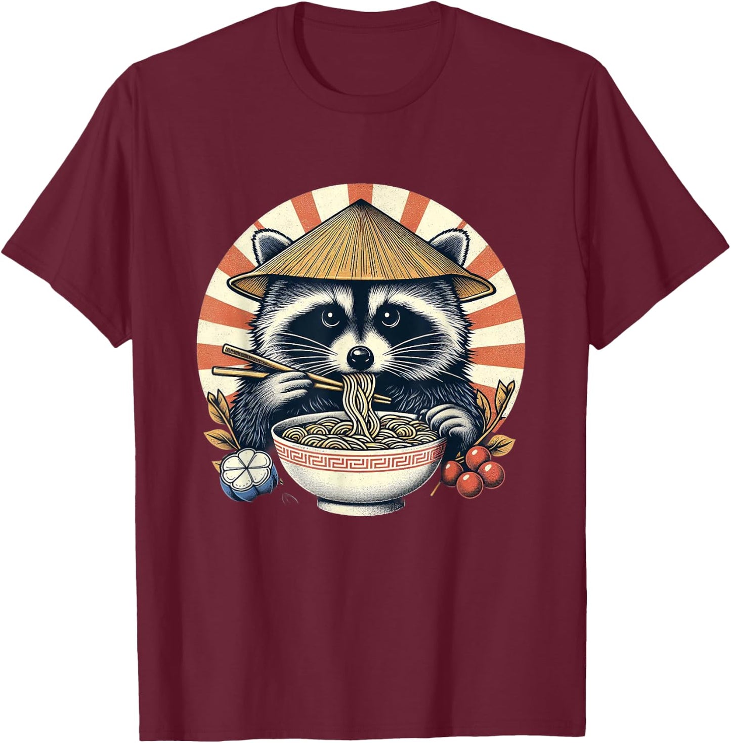 Raccoon Ramen Kawaii Neko Japanese Noodles Aesthetic , black T-Shirt - T-Shirt | Maroon